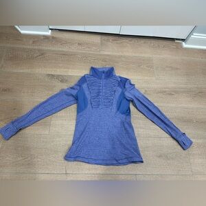 Lululemon Blue Striped Half Zip Pullover Ruffle Running Top